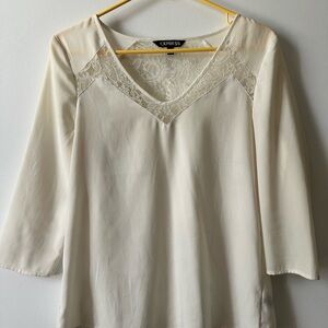 Express Ivory Blouse with Lace Detail